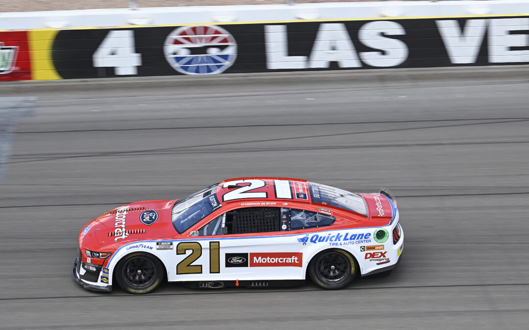 Nascar going down the track at las vegas