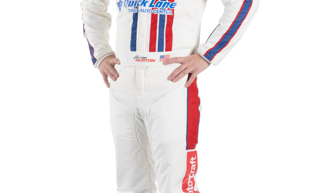 Harrison Burton in racing uniform with no hat on