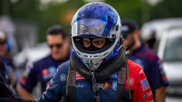 Tasca with his helmet on