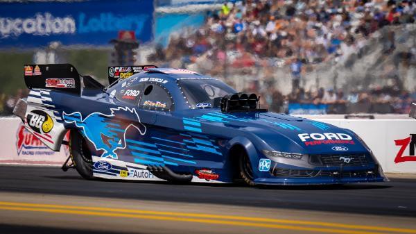 View of the NHRA car on track