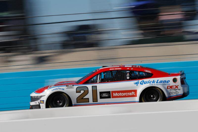 Number 21 car on track side view