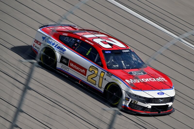 Shot of number 21 car on track from above