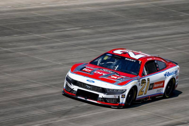 Close up of number 21 NASCAR on track