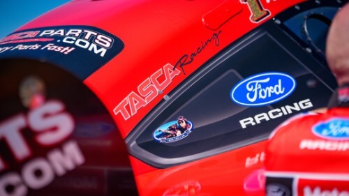 Close up of the TASCA Racing sticker on the Funny car